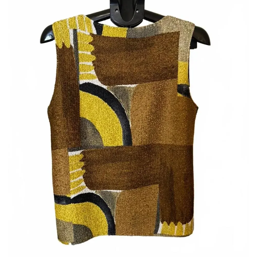 CHICOS CAMI & JACKET TWINSET 2 ABSTRACT BROWN & GOLD BLOUSE 3/4 SLEEVE 12 L NWOT - Picture 6 of 8